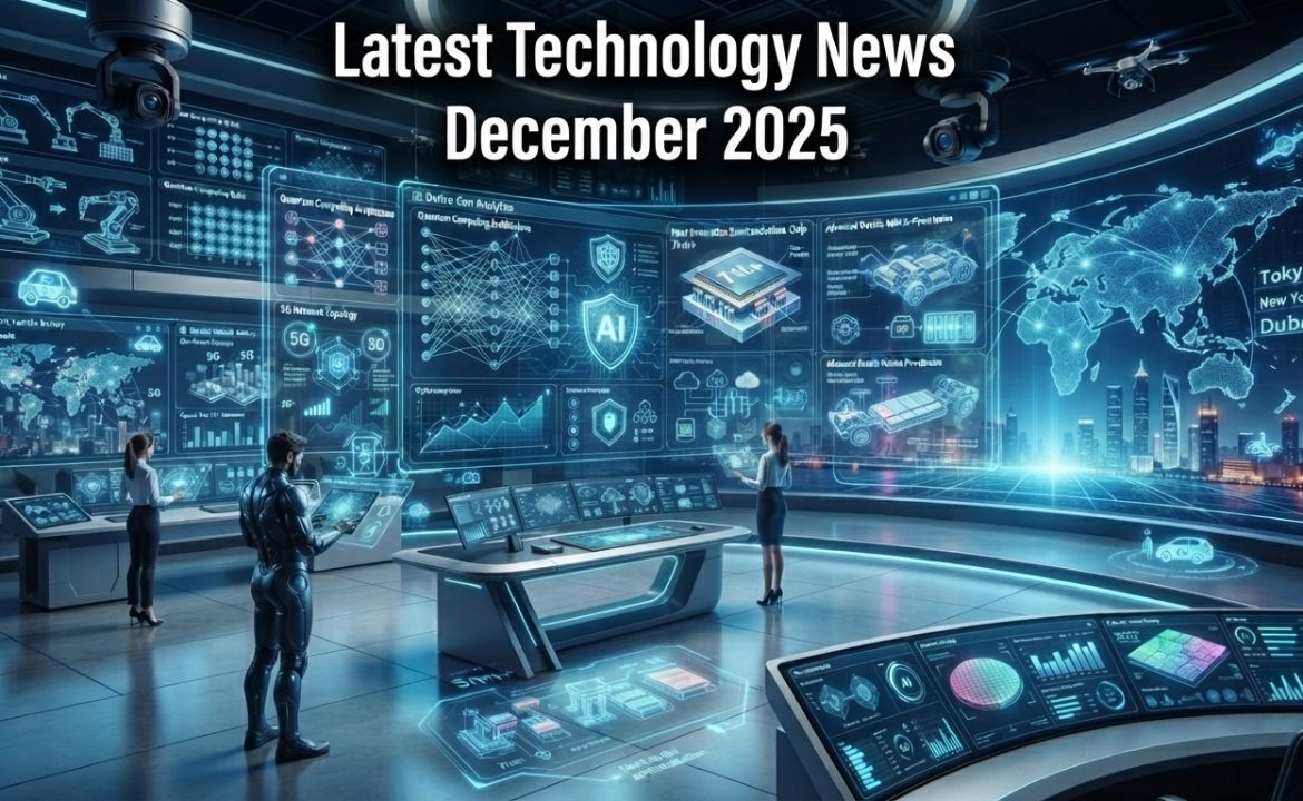 Latest technology news December 2025 featuring AI, cloud computing, cybersecurity, robotics, and digital innovation