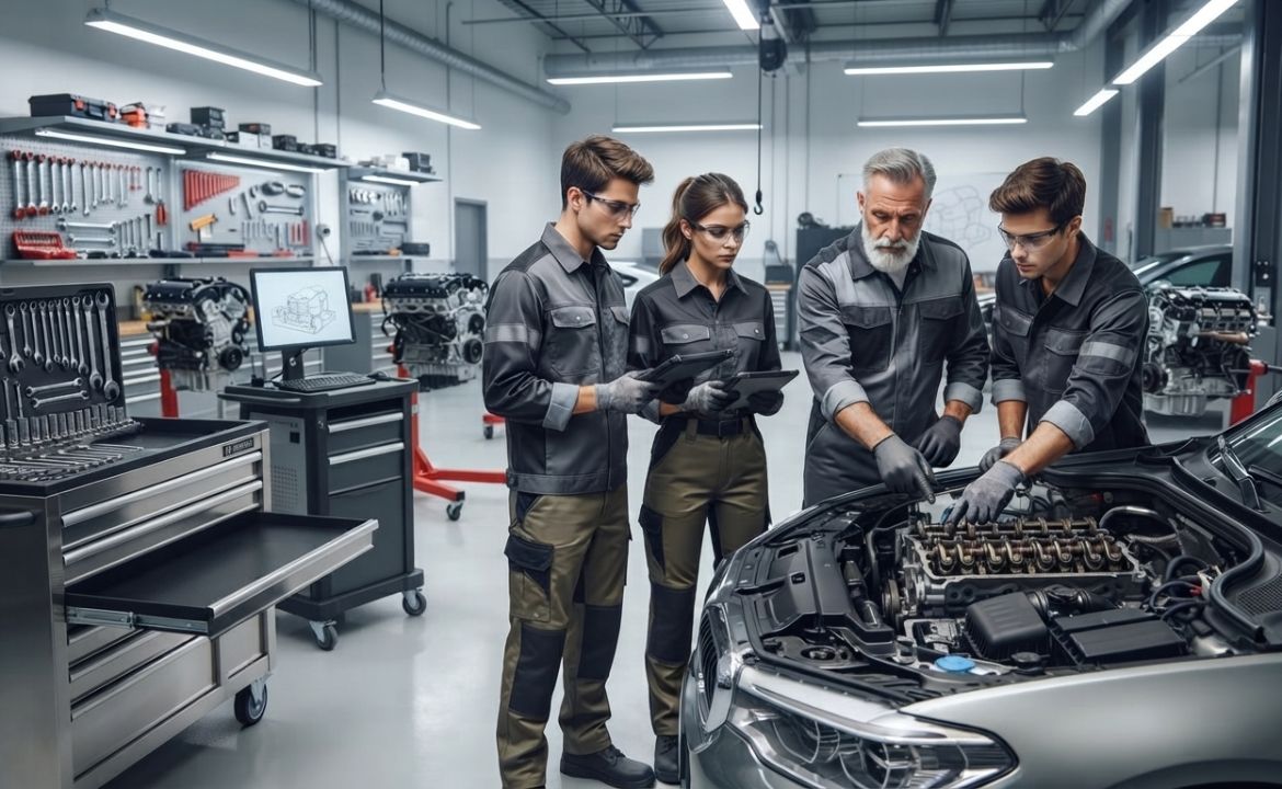 tudents training in an automotive shop at NYADI The College of Transportation Technology