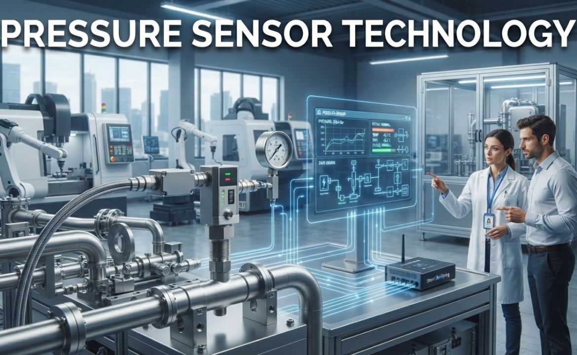Pressure sensor technology used in modern industrial monitoring and automated systems.